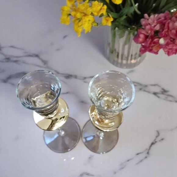 Vintage Venetian Hand-Blown Cordial Glasses – Gold Bobeche, 8" Tall, Set Of 2 - Picture 4 of 9